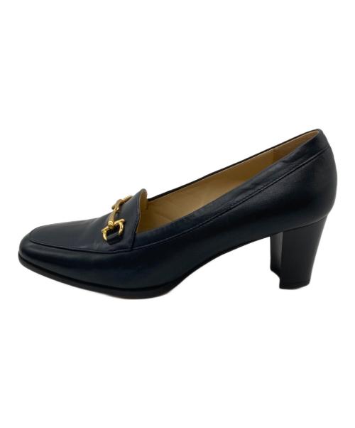 GUCCI（グッチ）GUCCI (グッチ) ヒールローファー ネイビー サイズ:36Cの古着・服飾アイテム
