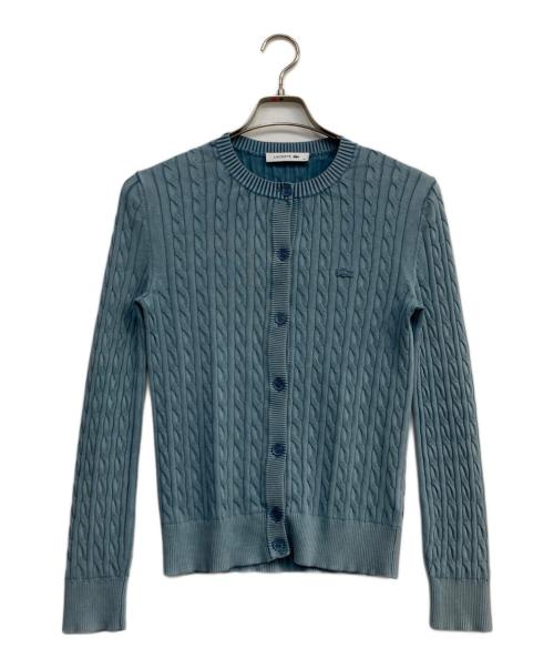 LACOSTE（ラコステ）LACOSTE (ラコステ) クルーネックケーブルニットカーディガン ブルー サイズ:36の古着・服飾アイテム