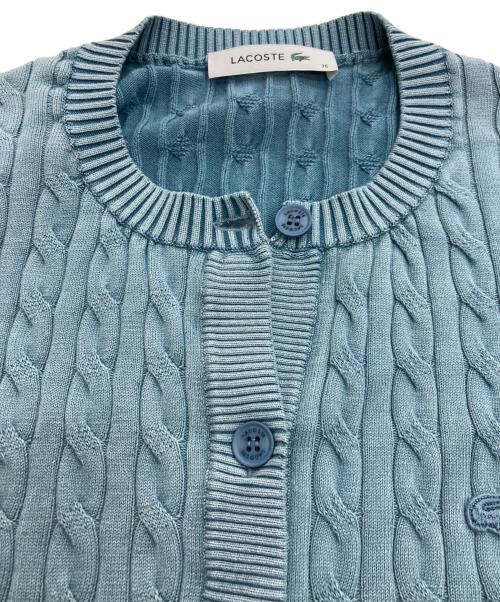 LACOSTE（ラコステ）LACOSTE (ラコステ) クルーネックケーブルニットカーディガン ブルー サイズ:36の古着・服飾アイテム