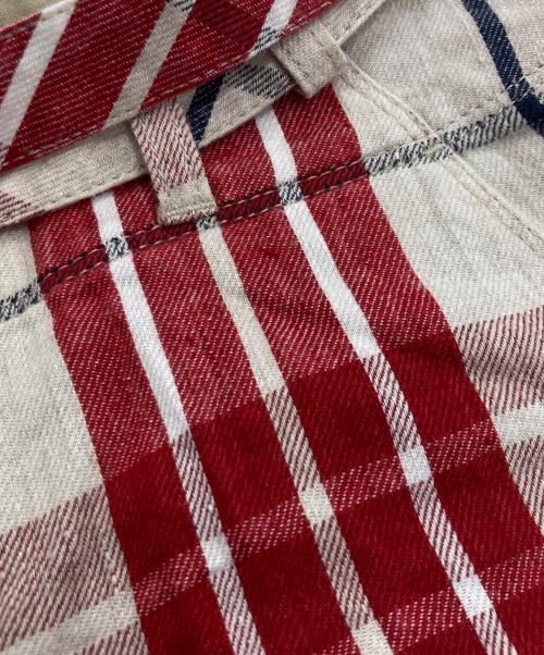 BURBERRY BLUE LABEL（バーバリー ブルー レーベル）BURBERRY BLUE LABEL (バーバリー ブルー レーベル) リネン混チェックショートパンツ レッド サイズ:36の古着・服飾アイテム