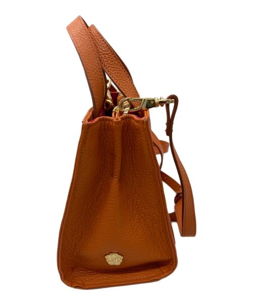 VIOLAd'ORO（ヴィオラドーロ）VIOLAd'ORO (ヴィオラドーロ) CAREE イタリアンレザー型押しシュリンクスクエアトートBAG オレンジの古着・服飾アイテム