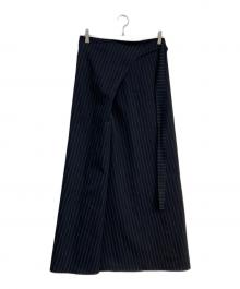 BACCA（バッカ）の古着「STRIPE GABARDINE WRAP LONG SKIRT」｜ネイビー