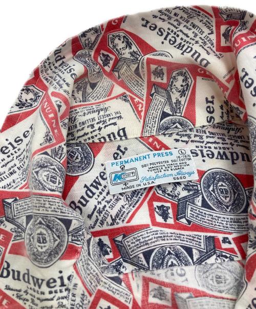 PERMANENT PRESS（パーマネントプレス）PERMANENT PRESS (パーマネントプレス) budweiserオールオーバープリントオープンカラーシャツ レッド サイズ:Lの古着・服飾アイテム