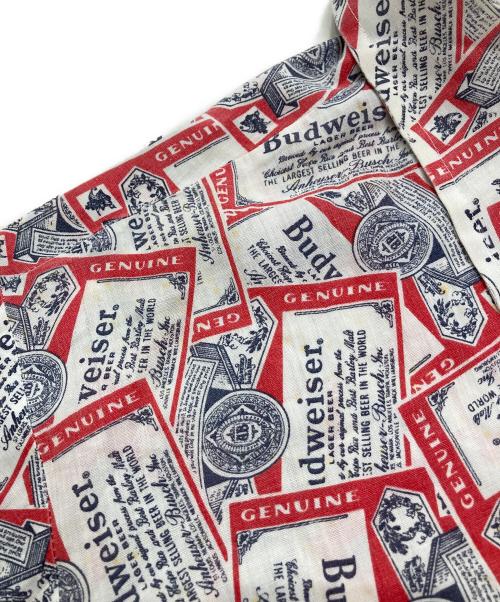 PERMANENT PRESS（パーマネントプレス）PERMANENT PRESS (パーマネントプレス) budweiserオールオーバープリントオープンカラーシャツ レッド サイズ:Lの古着・服飾アイテム
