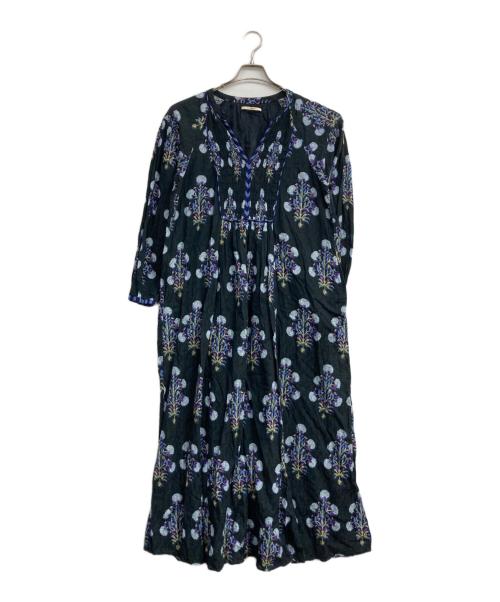 ne quittez pas（ヌキテパ）ne quittez pas (ヌキテパ) COTTON JQD MARIGOLD PRINT 長袖ワンピース ネイビー サイズ:Ｍの古着・服飾アイテム