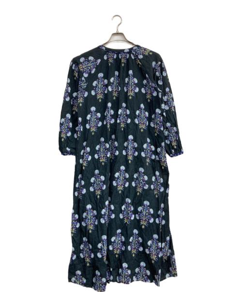 ne quittez pas（ヌキテパ）ne quittez pas (ヌキテパ) COTTON JQD MARIGOLD PRINT 長袖ワンピース ネイビー サイズ:Ｍの古着・服飾アイテム