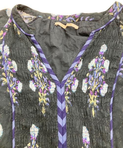 ne quittez pas（ヌキテパ）ne quittez pas (ヌキテパ) COTTON JQD MARIGOLD PRINT 長袖ワンピース ネイビー サイズ:Ｍの古着・服飾アイテム