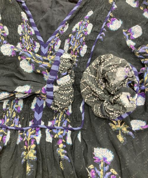 ne quittez pas（ヌキテパ）ne quittez pas (ヌキテパ) COTTON JQD MARIGOLD PRINT 長袖ワンピース ネイビー サイズ:Ｍの古着・服飾アイテム