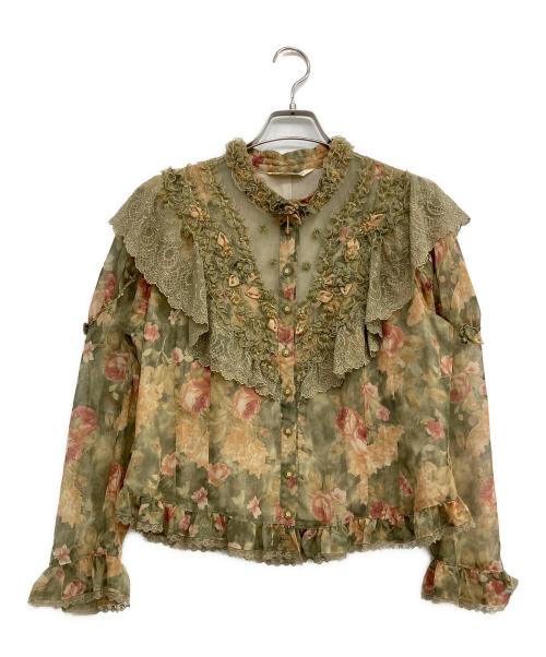 non non dorl（ノンノンドール）non non dorl (ノンノンドール) 花柄フリルブラウス グリーン サイズ:Freeの古着・服飾アイテム