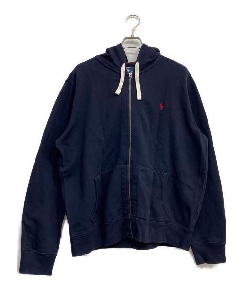 POLO RALPH LAUREN（ポロ・ラルフローレン）POLO RALPH LAUREN (ポロ・ラルフローレン) ポニー刺繍裏チェックジップパーカー ネイビー サイズ:XLの古着・服飾アイテム
