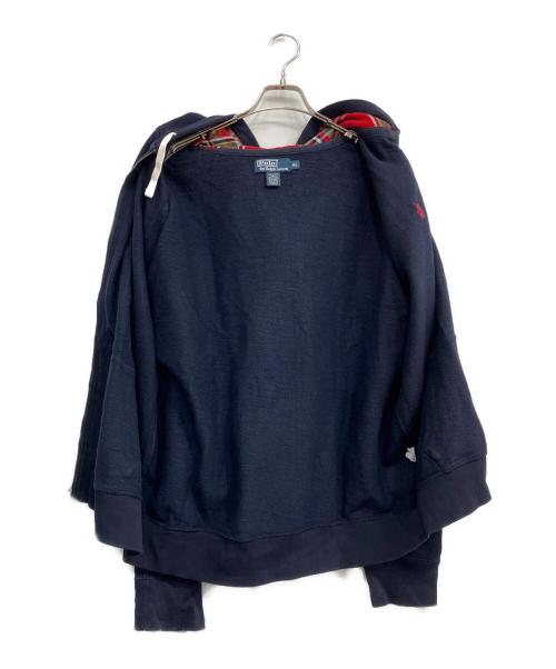 POLO RALPH LAUREN（ポロ・ラルフローレン）POLO RALPH LAUREN (ポロ・ラルフローレン) ポニー刺繍裏チェックジップパーカー ネイビー サイズ:XLの古着・服飾アイテム