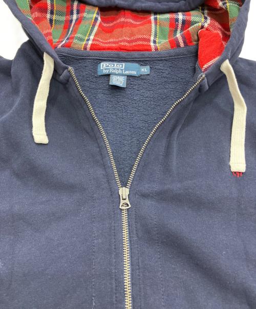 POLO RALPH LAUREN（ポロ・ラルフローレン）POLO RALPH LAUREN (ポロ・ラルフローレン) ポニー刺繍裏チェックジップパーカー ネイビー サイズ:XLの古着・服飾アイテム