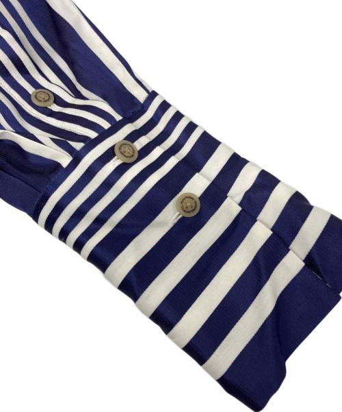 Vivienne Westwood ANGLOMANIA（ヴィヴィアンウエストウッドアングロマニア）Vivienne Westwood ANGLOMANIA (ヴィヴィアンウエストウッドアングロマニア) バックオープンストライプワンピース ブルー×ホワイト サイズ:40の古着・服飾アイテム