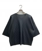 HOMME PLISSE ISSEY MIYAKEオム プリッセ イッセイ ミヤケ）の古着「MC JULY ドロップショルダープリーツTシャツ」｜グレー