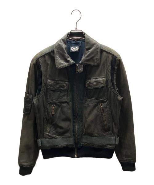 D&G（ディーアンドジー）D&G (ディーアンドジー) レザージャケット ブラウン×グレー サイズ:32/46の古着・服飾アイテム