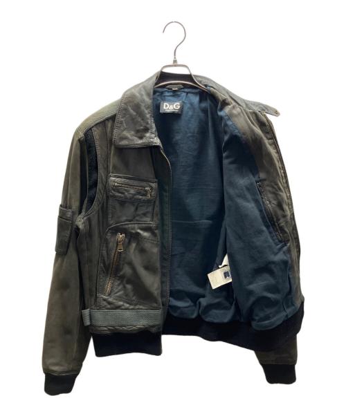 D&G（ディーアンドジー）D&G (ディーアンドジー) レザージャケット ブラウン×グレー サイズ:32/46の古着・服飾アイテム