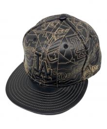New Era（ニューエラ）の古着「刺繍ベースボールレザーキャップ」｜ブラック