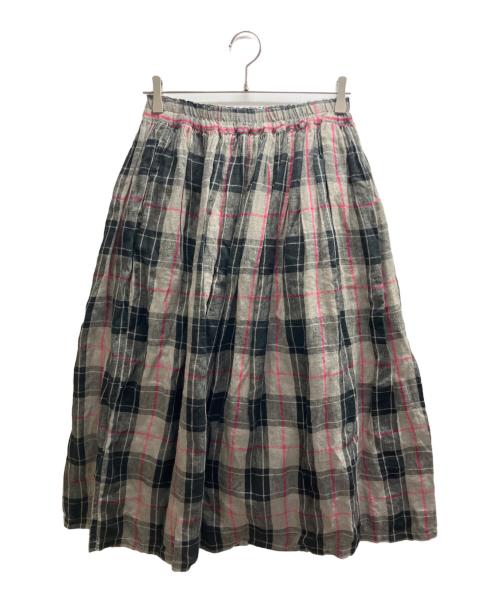 ICHI Antiquites（イチアンティークス）ICHI Antiquites (イチアンティークス) チェックリネンスカート ブラック×グレー サイズ:-の古着・服飾アイテム