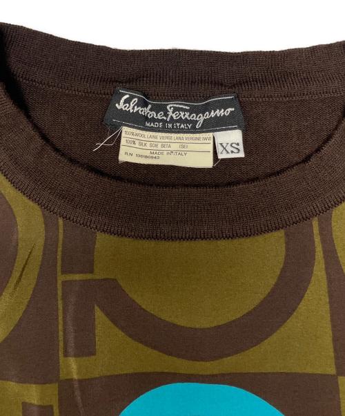 Salvatore Ferragamo（サルヴァトーレ フェラガモ）Salvatore Ferragamo (サルヴァトーレ フェラガモ) シルク切替ニット ブラウン サイズ:XSの古着・服飾アイテム