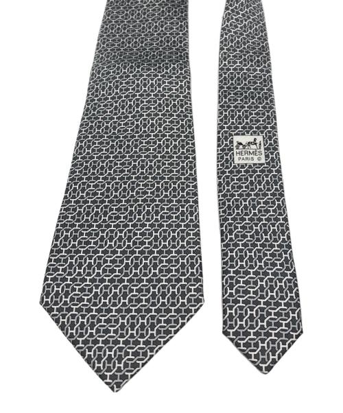 HERMES（エルメス）HERMES (エルメス) 総柄ネクタイ グレー・ホワイト サイズ:-の古着・服飾アイテム