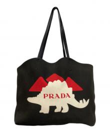 PRADA（プラダ）の古着「恐竜モチーフトートバッグ」｜ブラック・レッド