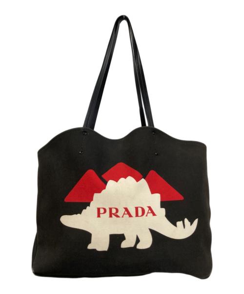 PRADA（プラダ）PRADA (プラダ) 恐竜モチーフトートバッグ ブラック・レッドの古着・服飾アイテム