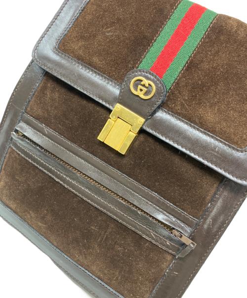 GUCCI（グッチ）GUCCI (グッチ) シェリーラインスウェードショルダーバッグ ブラウンの古着・服飾アイテム