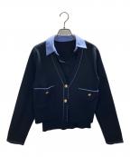 JUSGLITTYジャスグリッティー）の古着「シャツカラーVネックアンサンブル」｜ネイビー