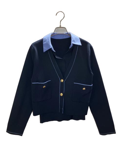 JUSGLITTY（ジャスグリッティー）JUSGLITTY (ジャスグリッティー) シャツカラーVネックアンサンブル ネイビー サイズ:2の古着・服飾アイテム