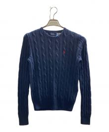 POLO RALPH LAUREN（ポロ・ラルフローレン）の古着「ケーブルニット コットン クルーネック セーター」｜ネイビー
