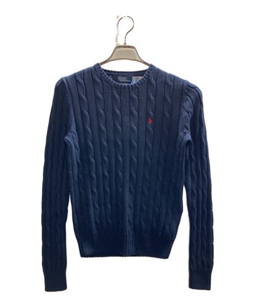 POLO RALPH LAUREN（ポロ・ラルフローレン）POLO RALPH LAUREN (ポロ・ラルフローレン) ケーブルニット コットン クルーネック セーター ネイビー サイズ:M 未使用品の古着・服飾アイテム