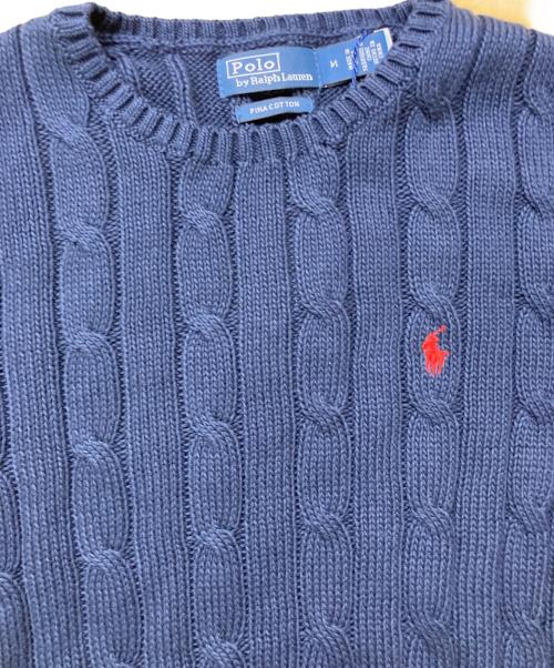 POLO RALPH LAUREN（ポロ・ラルフローレン）POLO RALPH LAUREN (ポロ・ラルフローレン) ケーブルニット コットン クルーネック セーター ネイビー サイズ:M 未使用品の古着・服飾アイテム