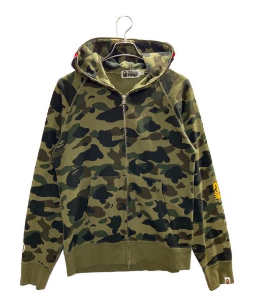 A BATHING APE（アベイシングエイプ）A BATHING APE (アベイシングエイプ) 1st camo shark full zip グリーン サイズ:Mの古着・服飾アイテム