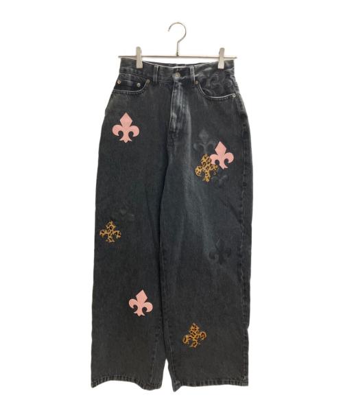 ACLENT（アクレント）ACLENT (アクレント) Leather Patch Icon Denim グレー サイズ:Sの古着・服飾アイテム