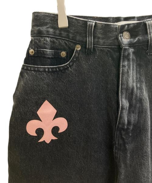 ACLENT（アクレント）ACLENT (アクレント) Leather Patch Icon Denim グレー サイズ:Sの古着・服飾アイテム