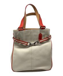 COACH（コーチ）の古着「レザーバイカラートートバッグ」｜アイボリー×オレンジ