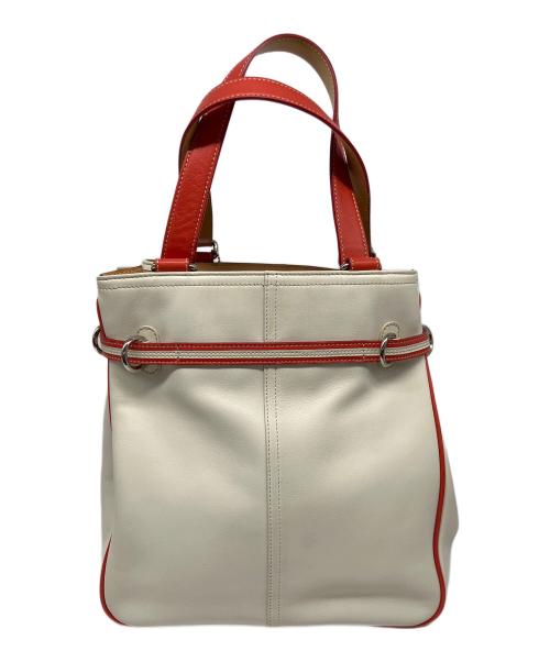 COACH（コーチ）COACH (コーチ) レザーバイカラートートバッグ アイボリー×オレンジの古着・服飾アイテム