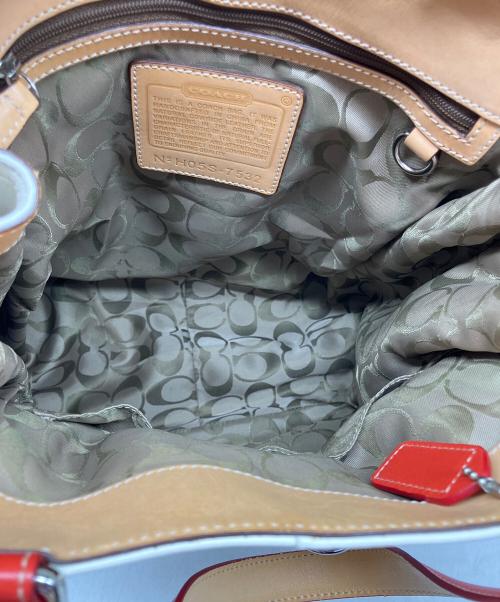 COACH（コーチ）COACH (コーチ) レザーバイカラートートバッグ アイボリー×オレンジの古着・服飾アイテム