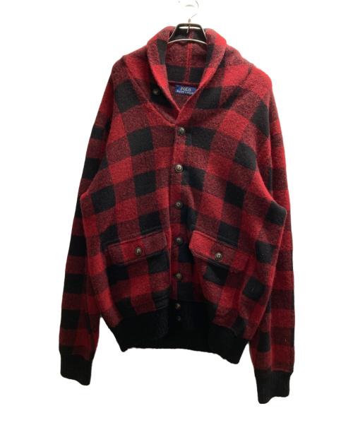 POLO RALPH LAUREN（ポロ・ラルフローレン）POLO RALPH LAUREN (ポロ・ラルフローレン) アルパカ混ブロックチェックニットジャケット ブラック×レッド サイズ:Ⅿの古着・服飾アイテム