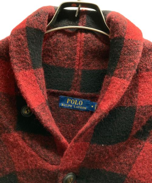 POLO RALPH LAUREN（ポロ・ラルフローレン）POLO RALPH LAUREN (ポロ・ラルフローレン) アルパカ混ブロックチェックニットジャケット ブラック×レッド サイズ:Ⅿの古着・服飾アイテム