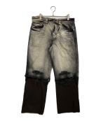 DIESELディーゼル）の古着「P-HANS レイヤード ワイド デニムパンツ」｜ブラック×グレー
