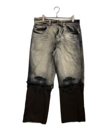 DIESEL（ディーゼル）の古着「P-HANS レイヤード ワイド デニムパンツ」｜ブラック×グレー