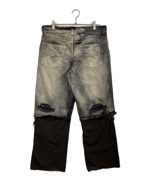 DIESEL（ディーゼル）DIESEL (ディーゼル) P-HANS レイヤード ワイド デニムパンツ ブラック×グレー サイズ:50の古着・服飾アイテム