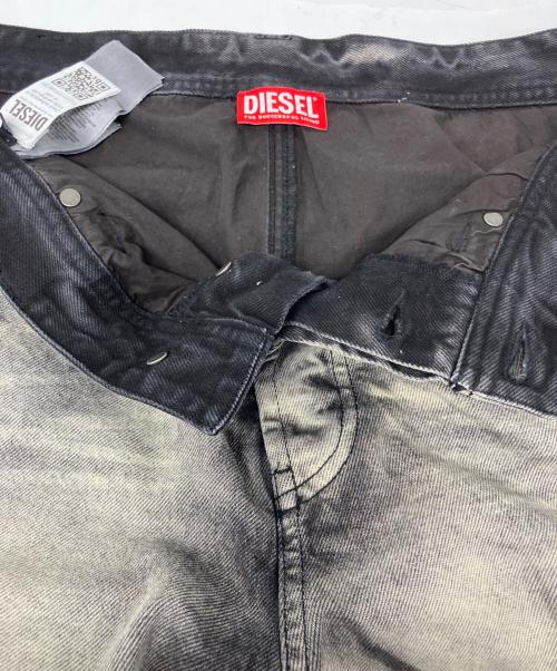 DIESEL（ディーゼル）DIESEL (ディーゼル) P-HANS レイヤード ワイド デニムパンツ ブラック×グレー サイズ:50の古着・服飾アイテム
