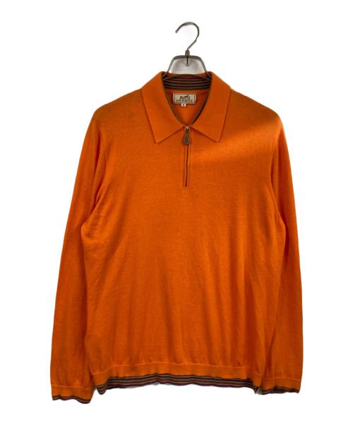 HERMES（エルメス）HERMES (エルメス) ハーフジップカシミヤブレンドレイヤードデザインニット オレンジ サイズ:Mの古着・服飾アイテム