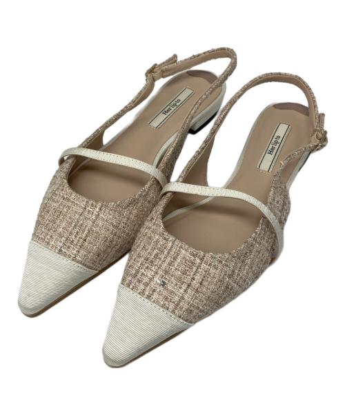 HER LIP TO（ハーリップトゥ）Her lip to (ハーリップトゥ) Tweed Slingback Flats ピンク サイズ:38の古着・服飾アイテム