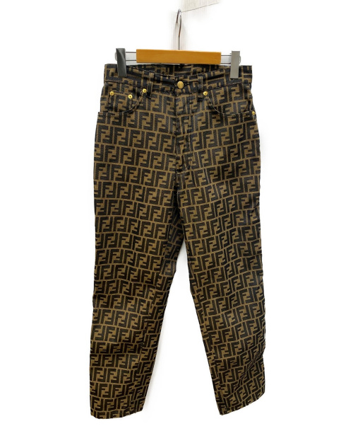 FENDI（フェンディ）FENDI (フェンディ) ズッカ柄デニムパンツ ベージュ×ブラック サイズ:SIZE 29の古着・服飾アイテム