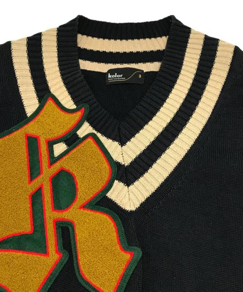 KOLOR（カラー）KOLOR (カラー) ワッペンＶネックロゴニット ネイビー サイズ:SIZE 3の古着・服飾アイテム