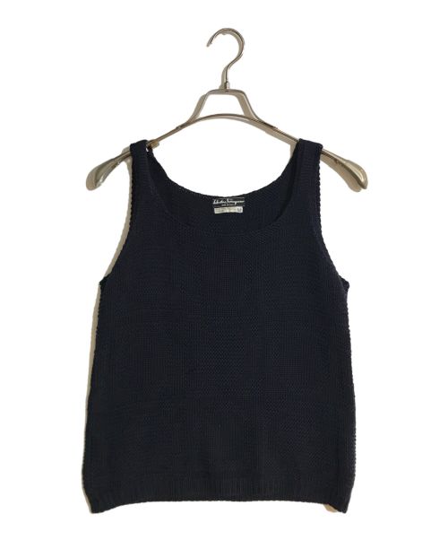 Salvatore Ferragamo（サルヴァトーレ フェラガモ）Salvatore Ferragamo (サルヴァトーレ フェラガモ) ガンチーニジャガードアンサンブルカーディガン ネイビー サイズ:カーディガン：S　ニット：Mの古着・服飾アイテム