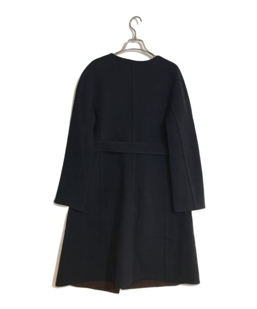 ANAYI（アナイ）ANAYI (アナイ) ノーカラーリバーコート ネイビー×ブラウン サイズ:38の古着・服飾アイテム